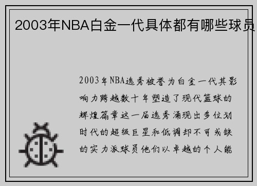 2003年NBA白金一代具体都有哪些球员